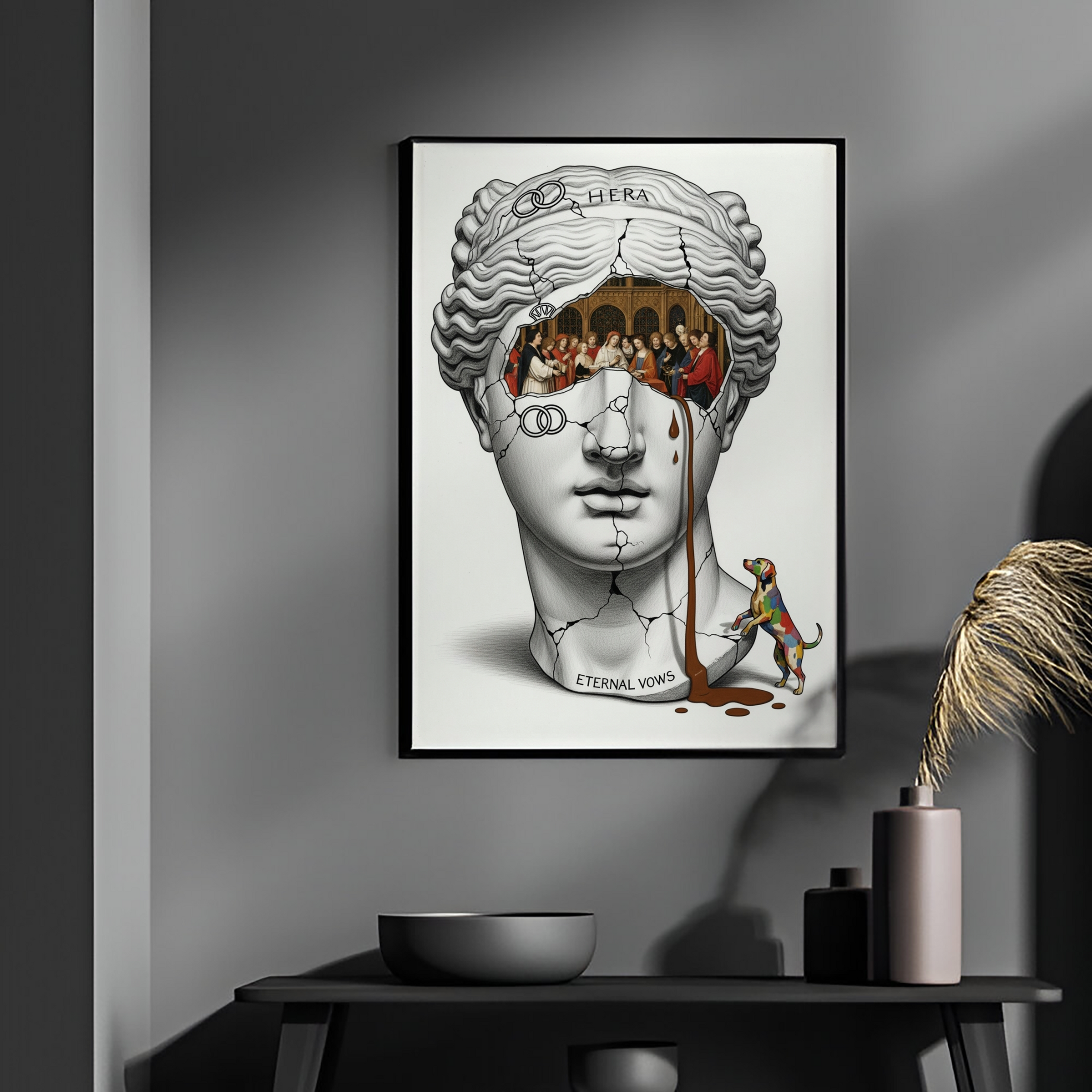 Hera Eternal Vows — Surreal Goddess Bust Wall Art Print