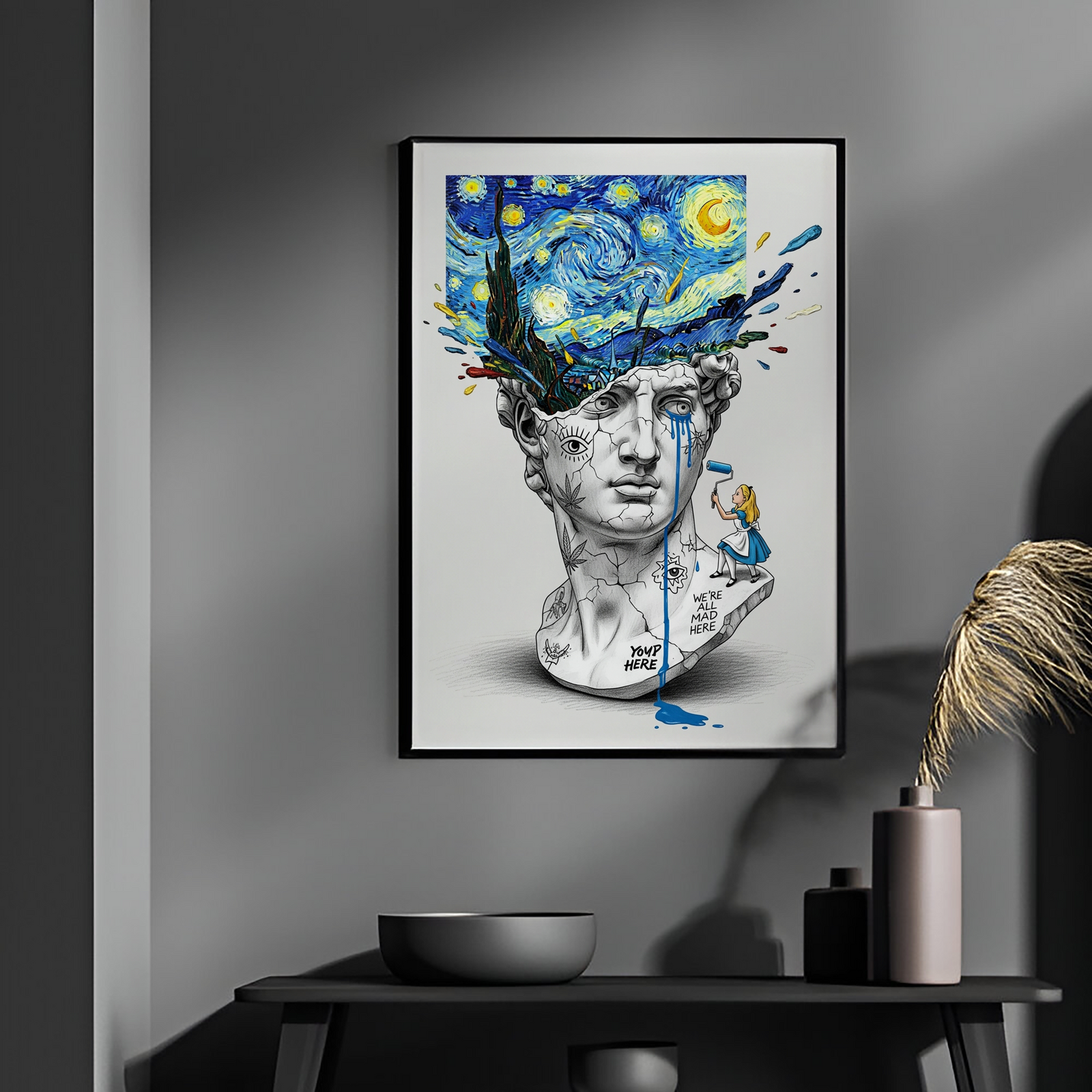 We're All Mad Here Van Gogh — Surreal Self-Portrait Wall Art Print