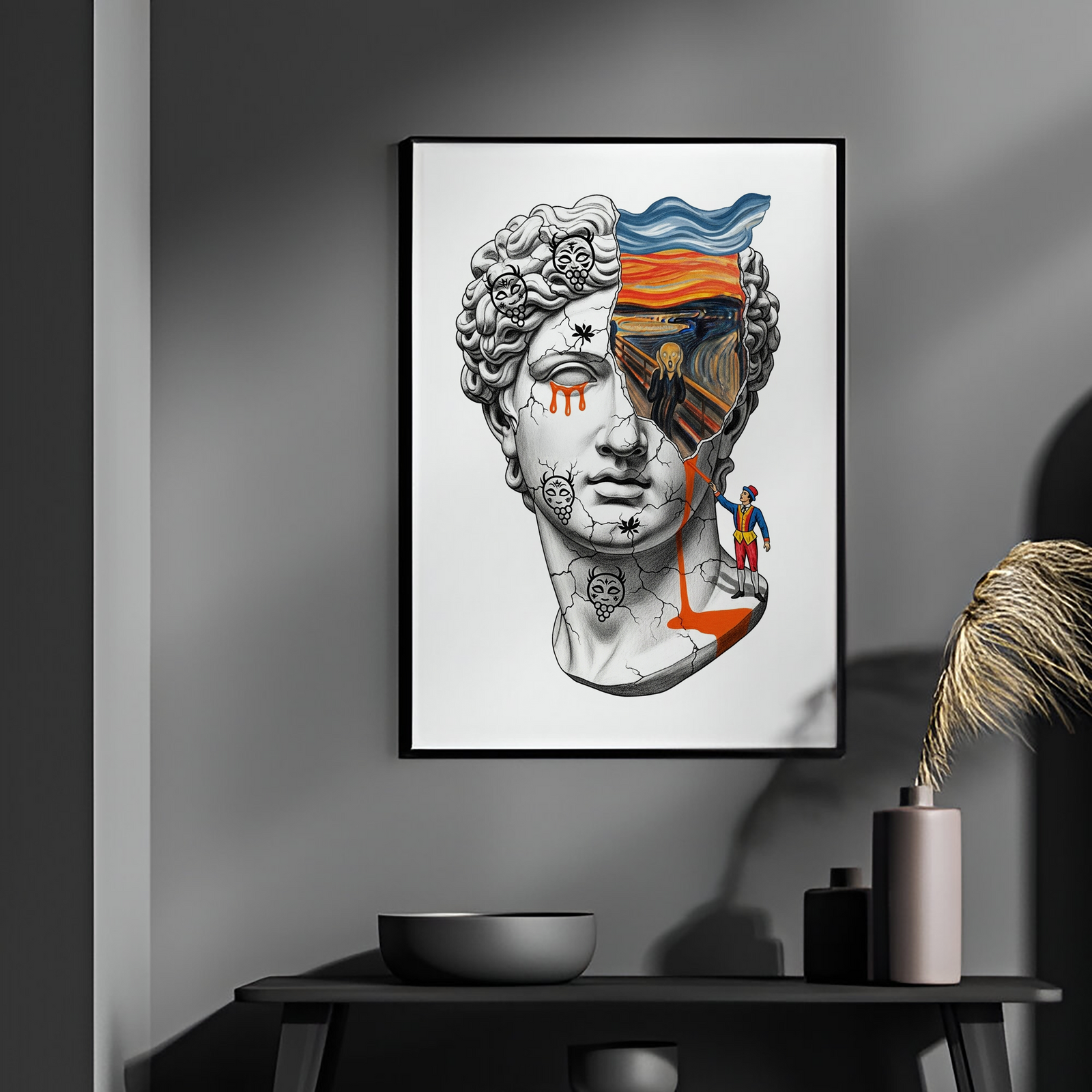 The Scream David — Surreal Renaissance Bust Wall Art Print