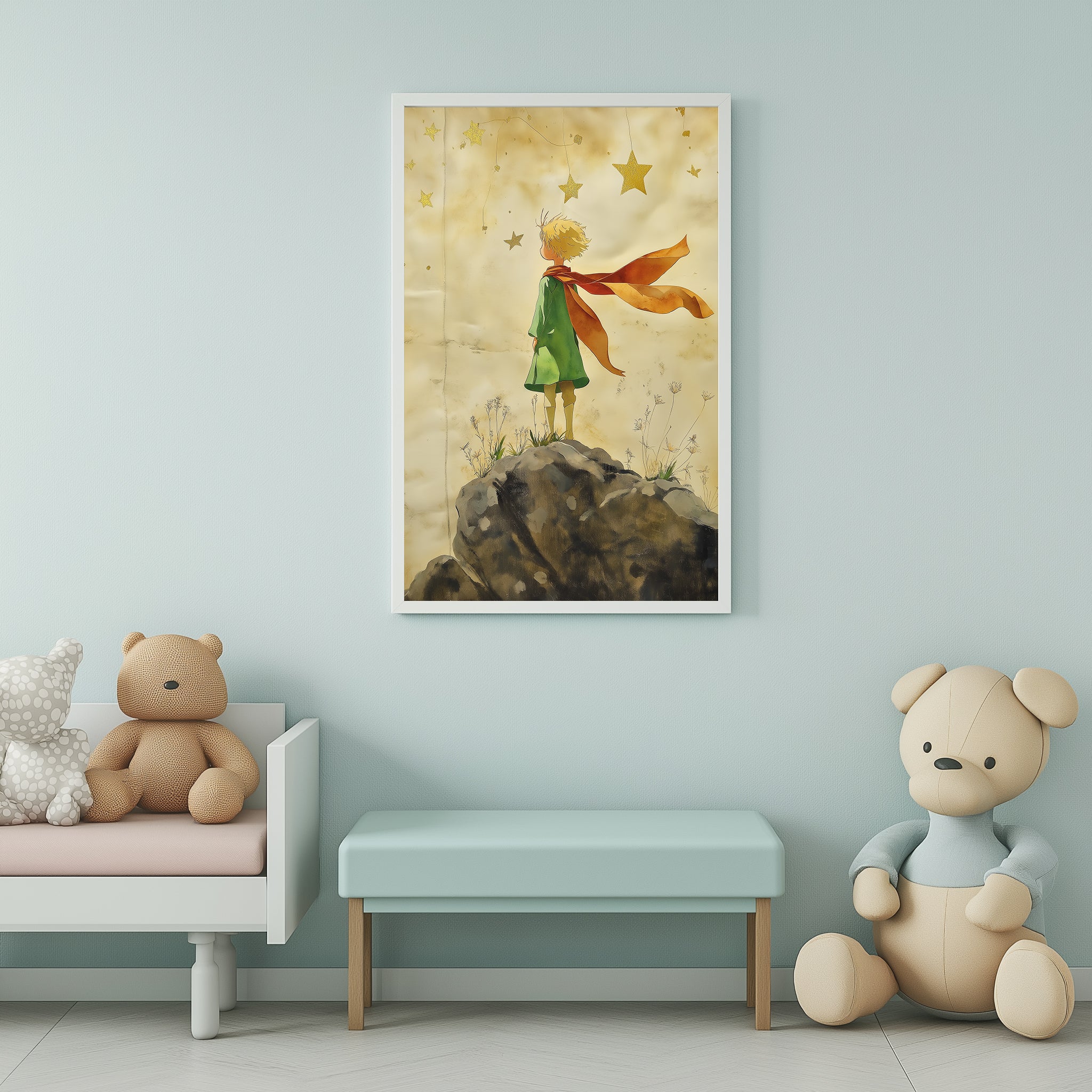 Innocence in Stars Wall Art Print — Dreamy Celestial Romance Poster