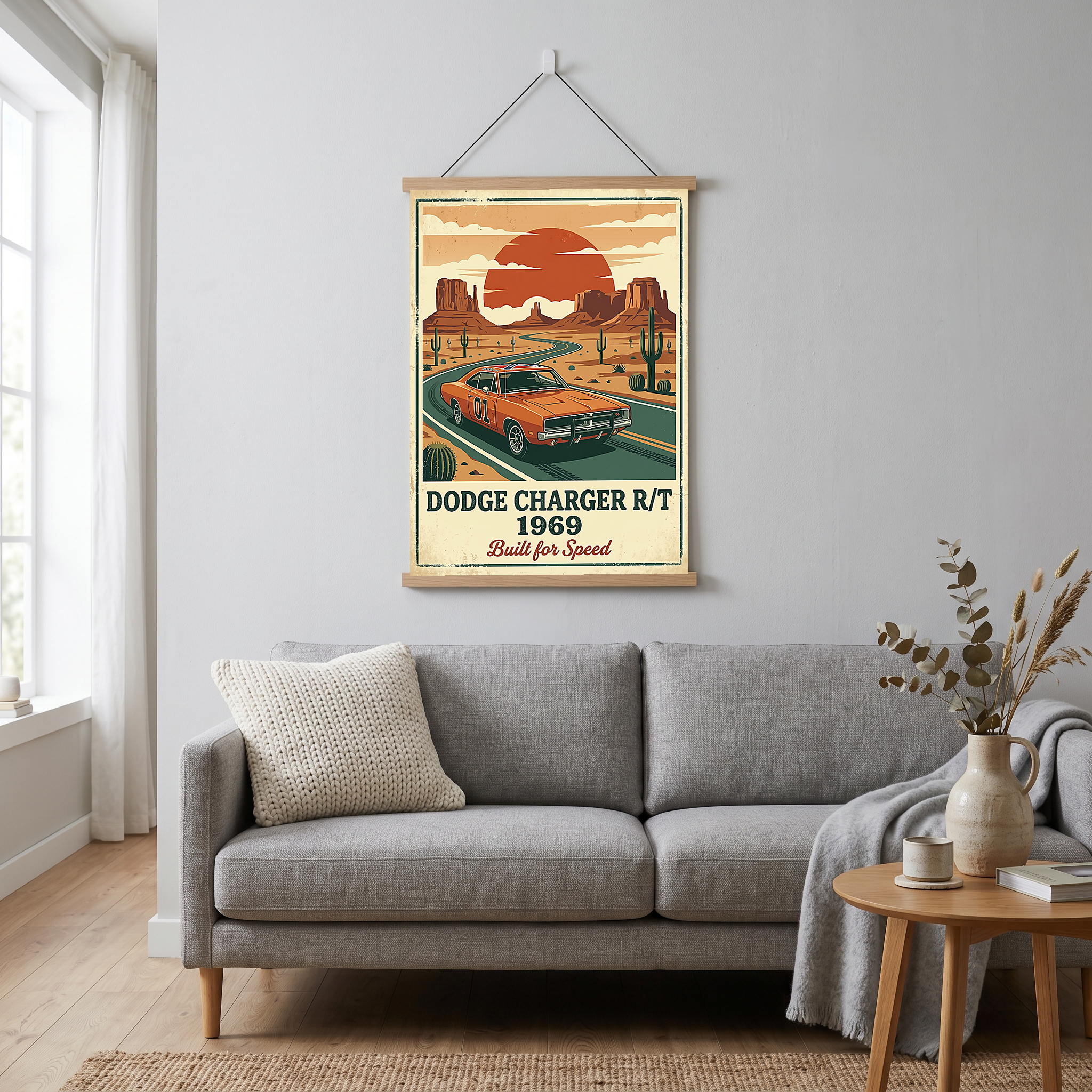 Dodge Charger R/T 1969 Poster — Vintage Muscle Car Monument Valley Print