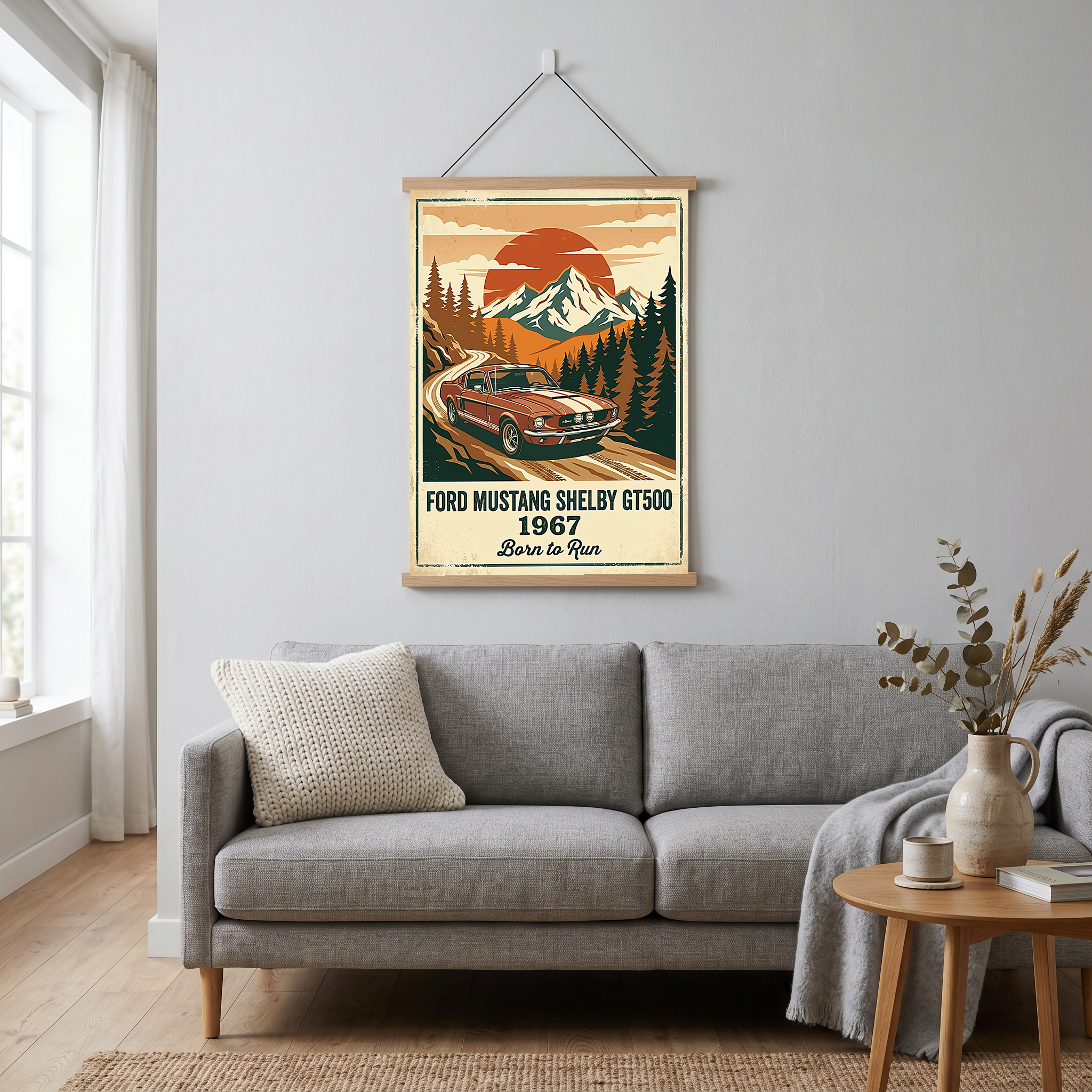 Ford Mustang Shelby GT500 1967 Poster — Vintage Muscle Car Mountain Pine Print