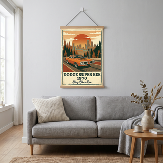 Dodge Super Bee 1970 Poster — Vintage Muscle Car City Skyline Print