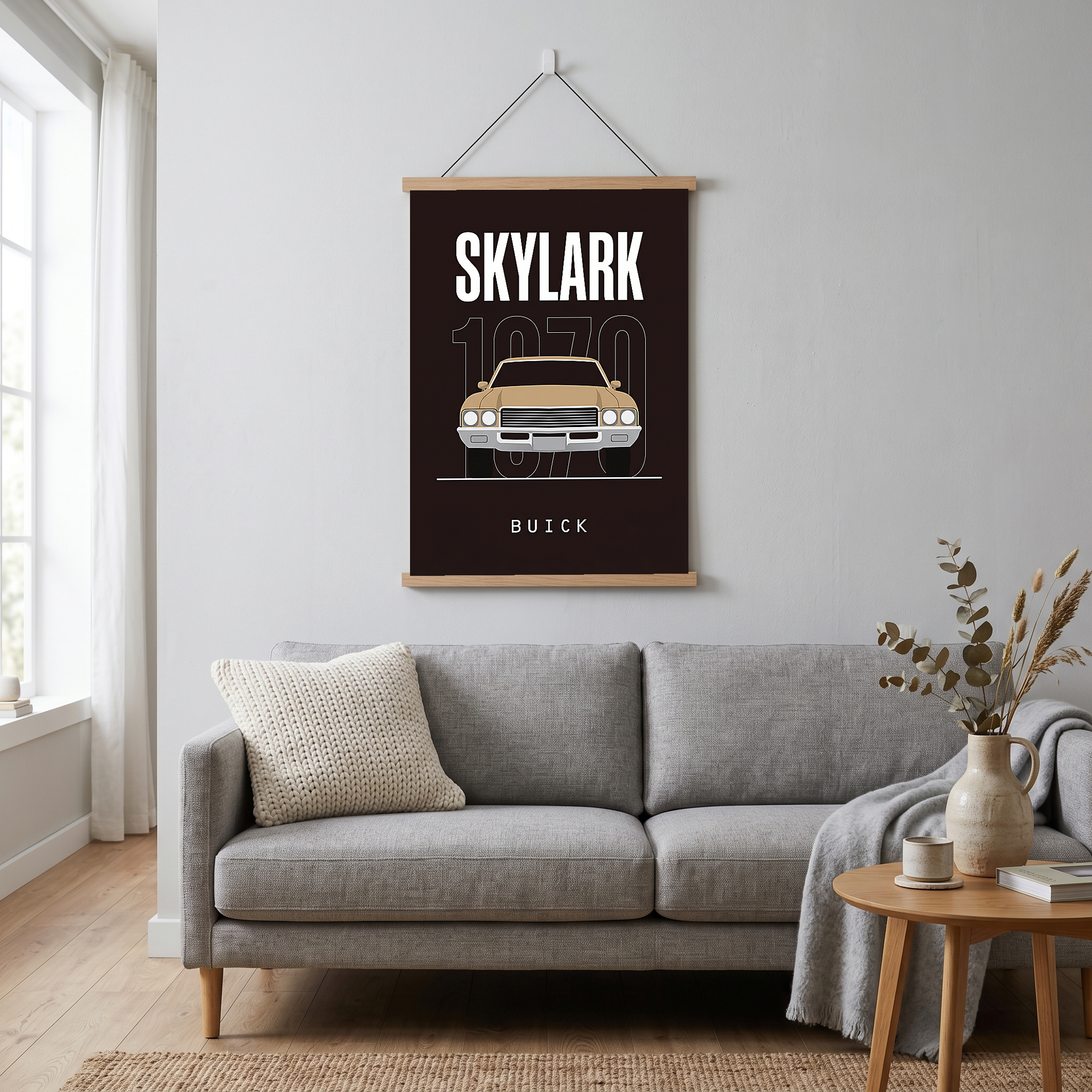 Buick Skylark 1970 Minimalist Poster — Tan on Espresso Muscle Car Line Art