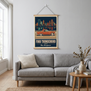 Ford Thunderbird 1955 Poster — Vintage Two-Seater Convertible City Skyline Print