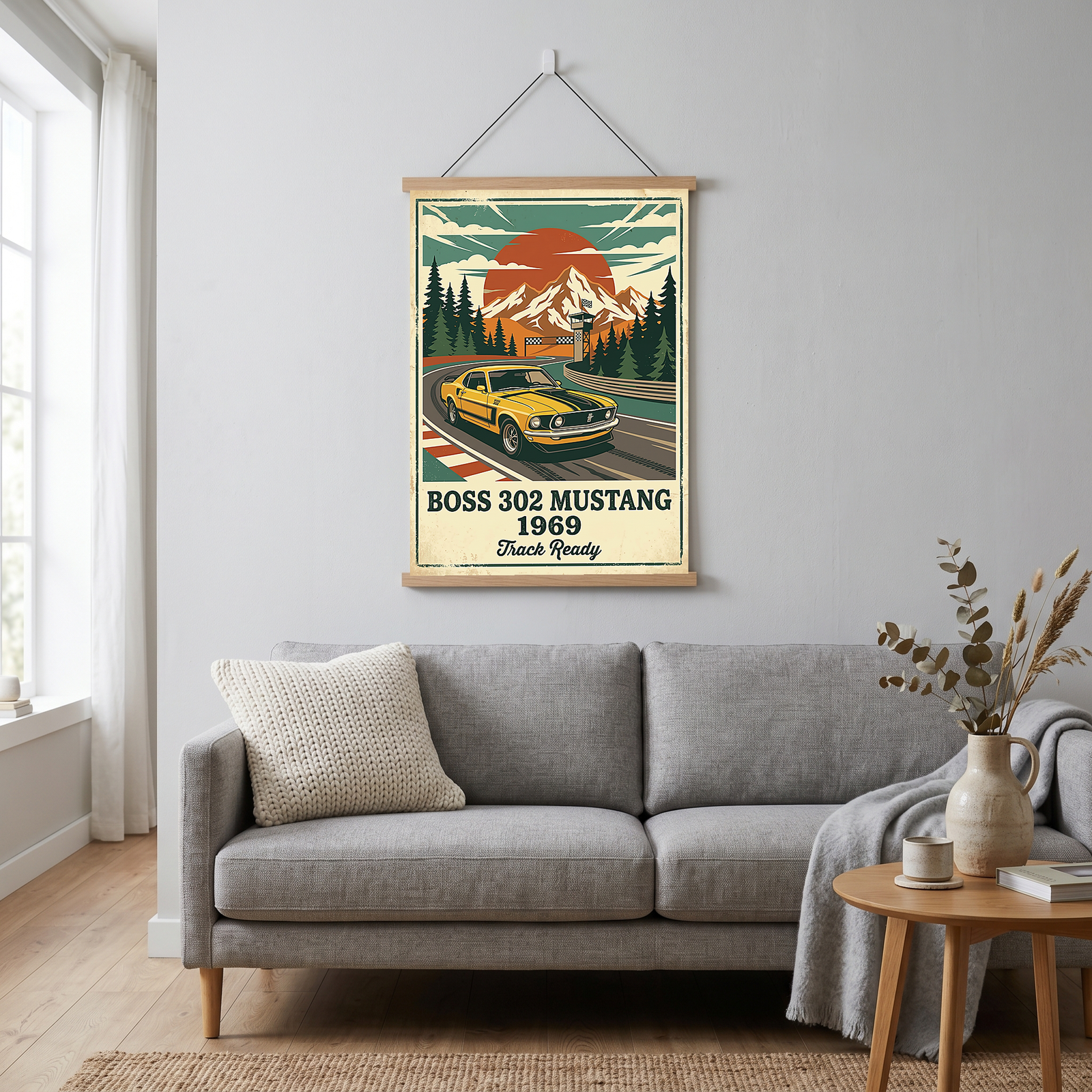 Boss 302 Mustang 1969 Poster — Vintage Muscle Car Race Track Print