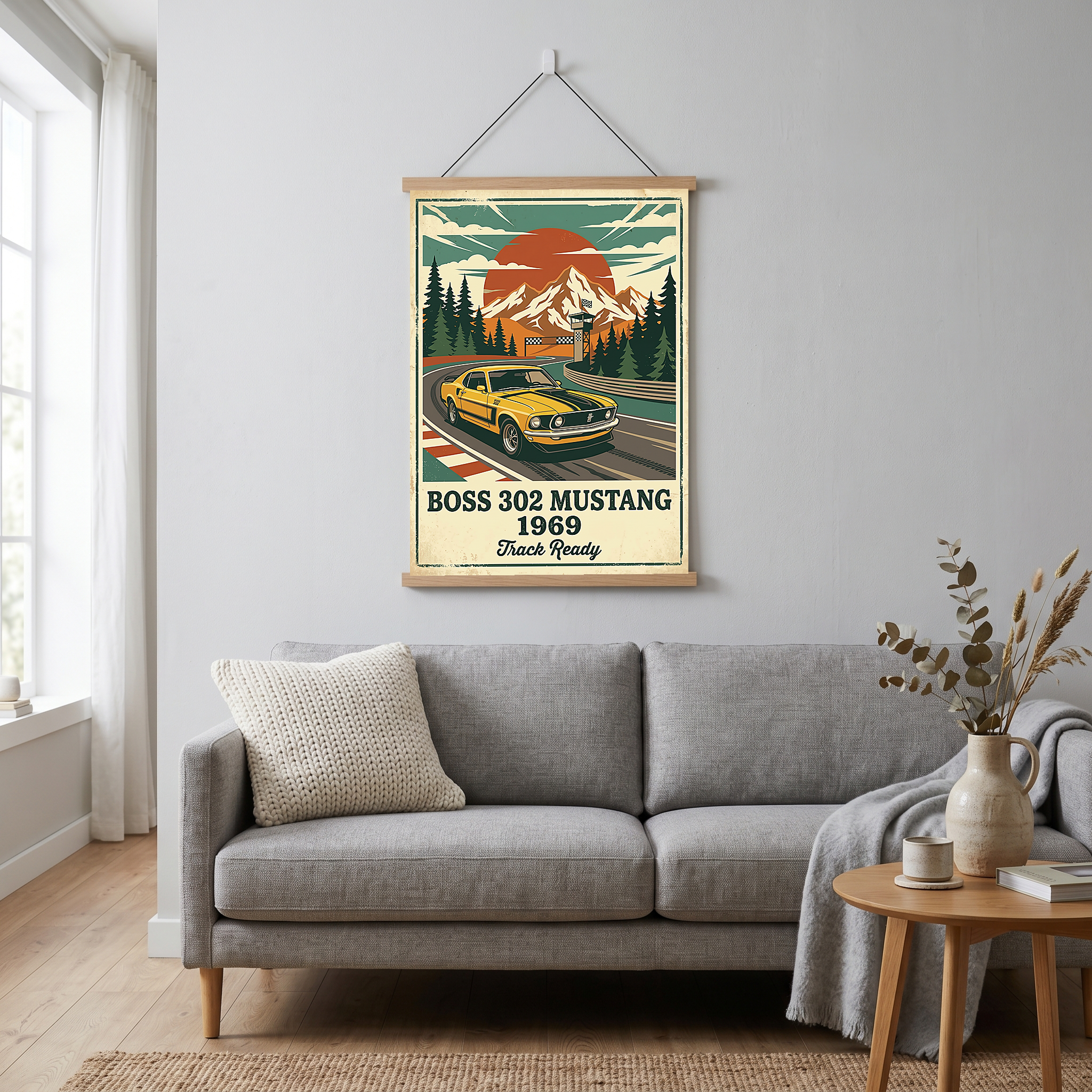 Boss 302 Mustang 1969 Poster — Vintage Muscle Car Race Track Print