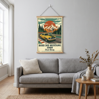 Boss 302 Mustang 1969 Poster — Vintage Muscle Car Race Track Print