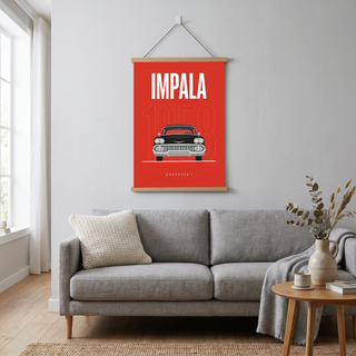 Chevrolet Impala 1958 Minimalist Poster — Red Classic Muscle Line Art