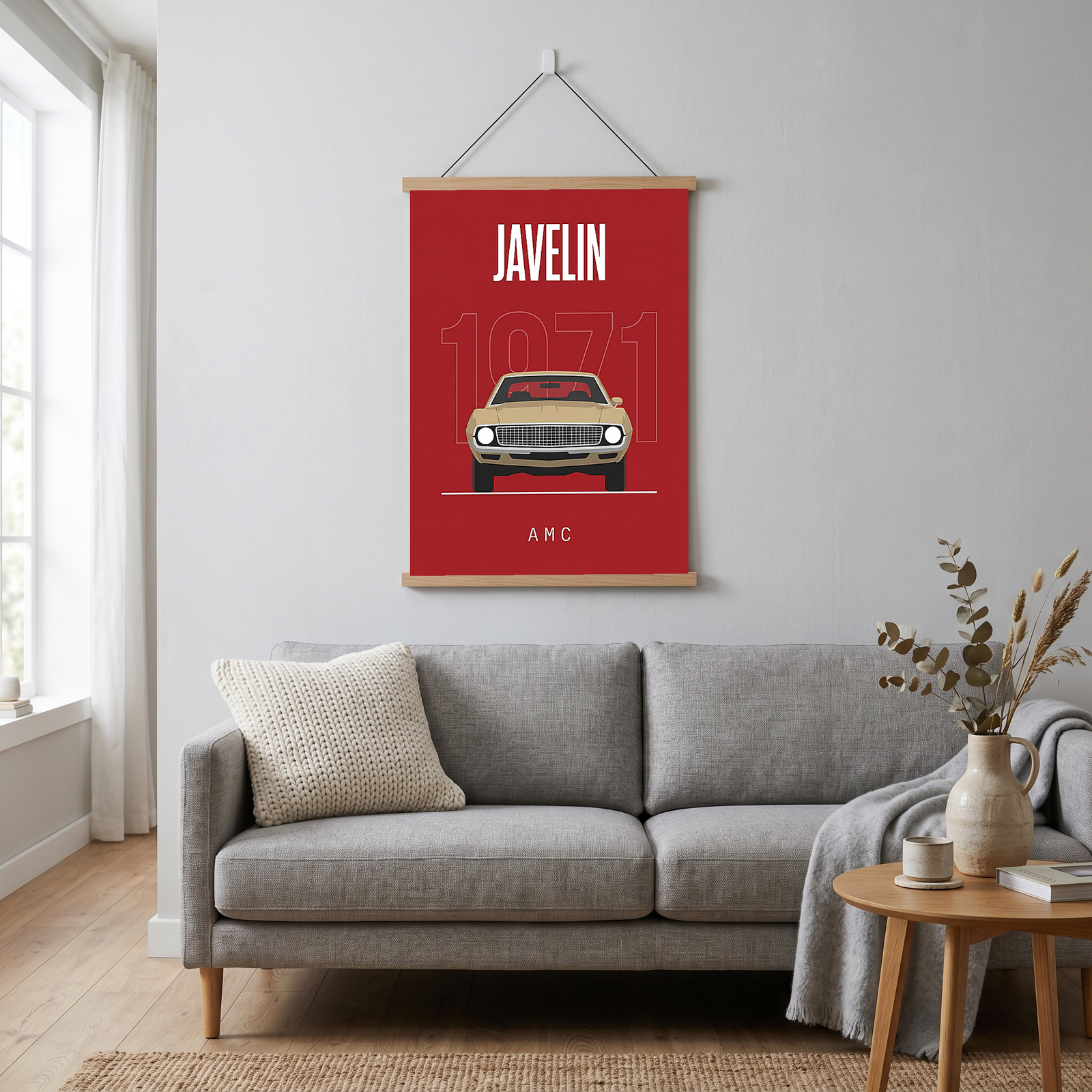 AMC Javelin 1971 Minimalist Poster — Red Muscle Car Line Art