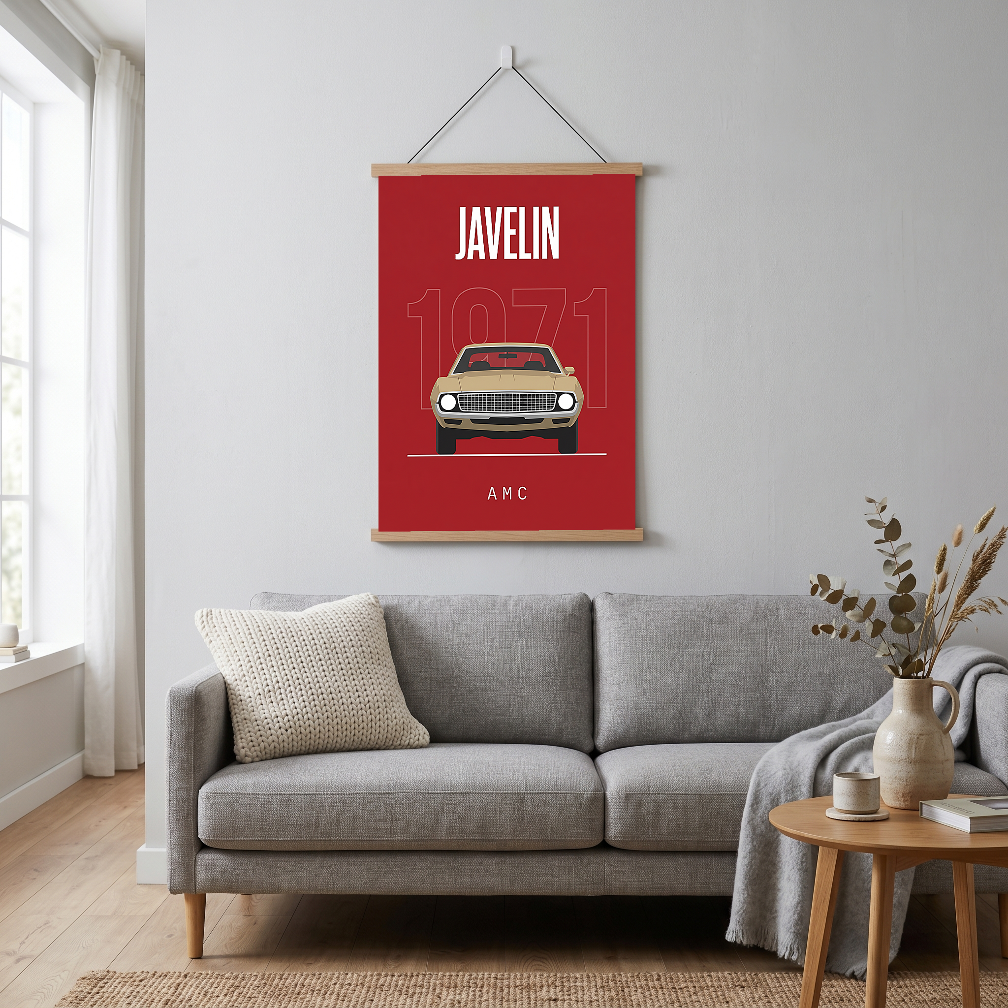 AMC Javelin 1971 Minimalist Poster — Red Muscle Car Line Art