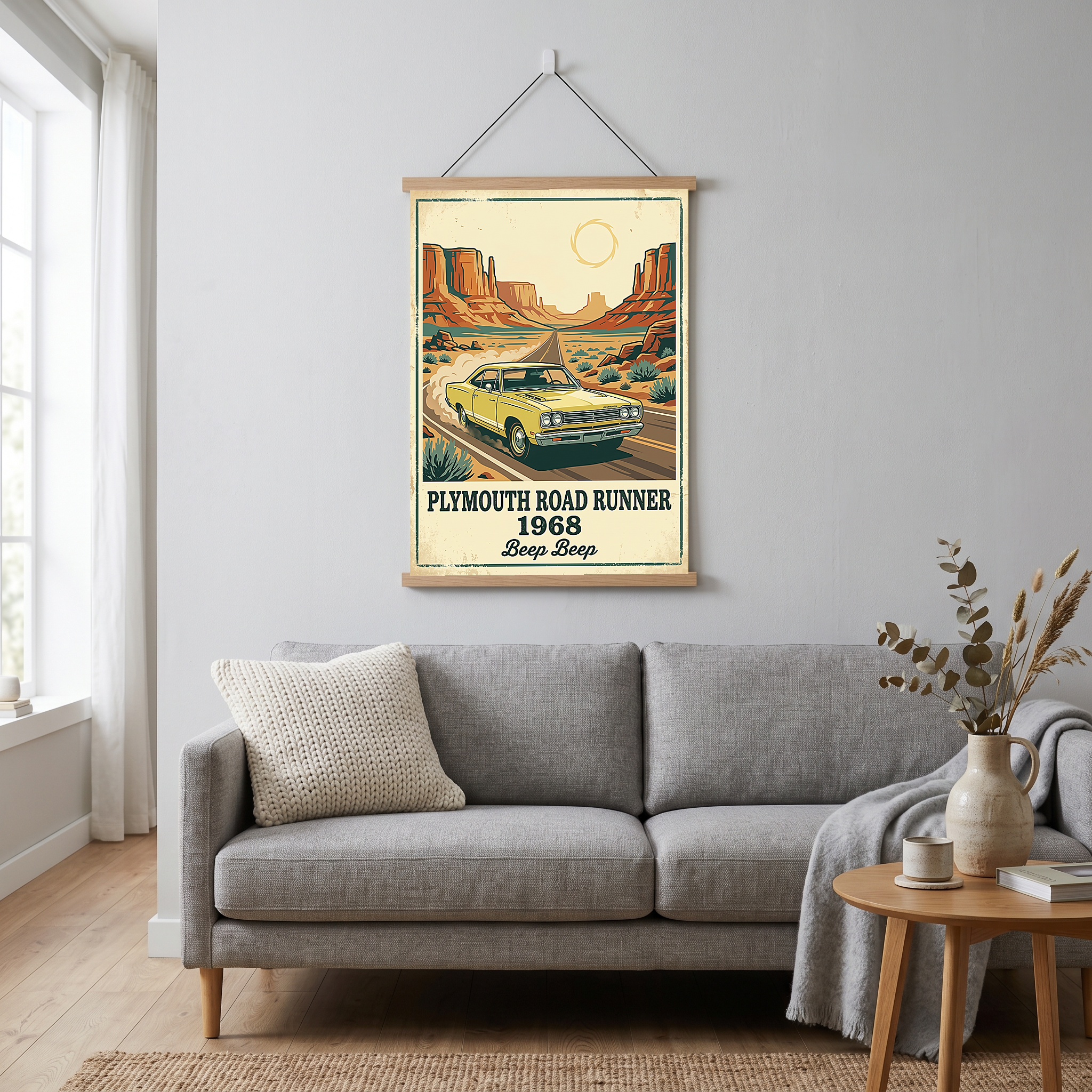 Plymouth Road Runner 1968 Poster — Vintage Muscle Car Monument Valley Print