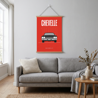 Chevrolet Chevelle 1968 V2 Minimalist Poster — Crimson Sedan Muscle Line Art