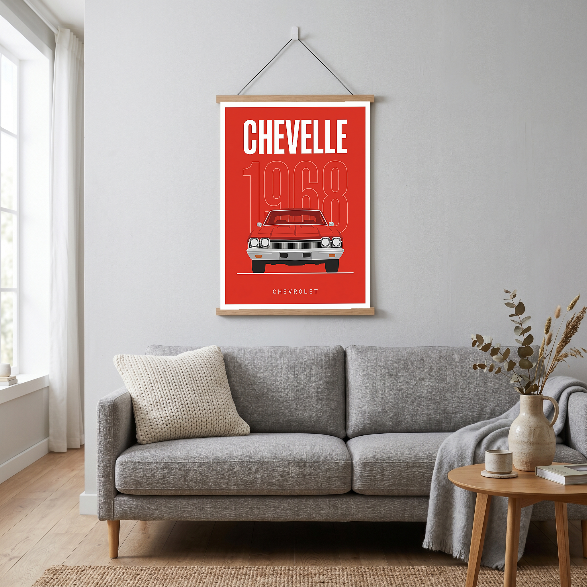 Chevrolet Chevelle 1968 Minimalist Poster — Red Muscle Car Line Art