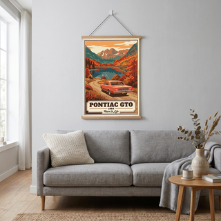 Pontiac GTO 1964 V4 Poster — Vintage Muscle Autumn Mountain Lake Print