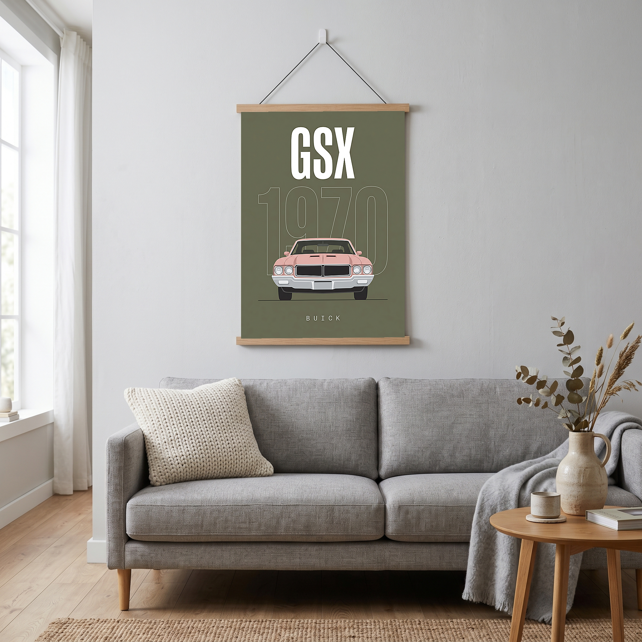 Buick GSX 1970 Minimalist Poster — Olive Sage Muscle Car Line Art
