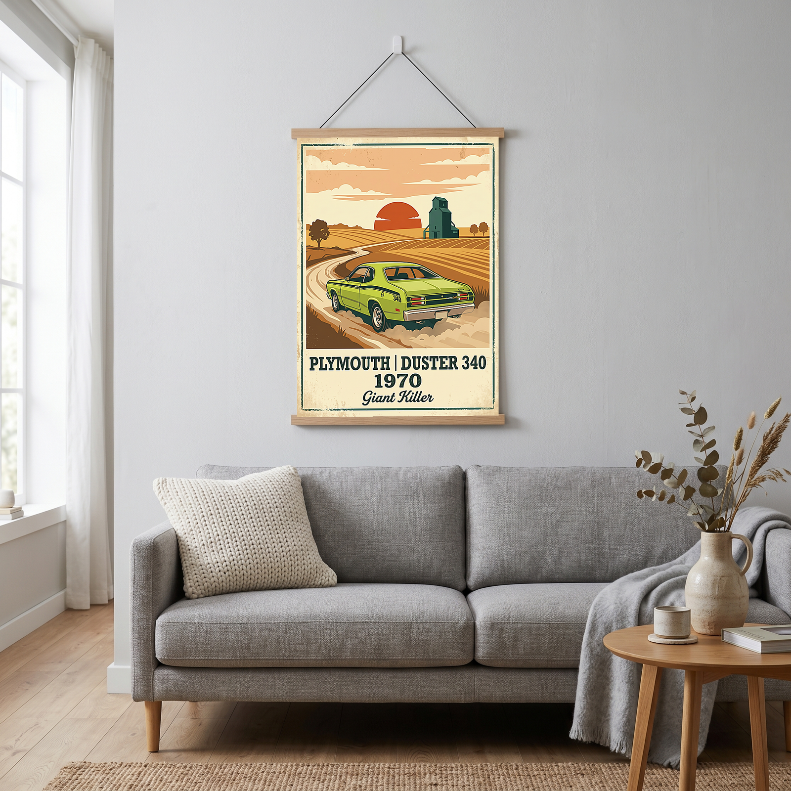 Plymouth Duster 340 1970 Poster — Vintage Muscle Car Country Wheat Print