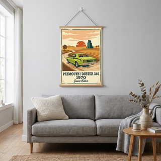 Plymouth Duster 340 1970 Poster — Vintage Muscle Car Country Wheat Print