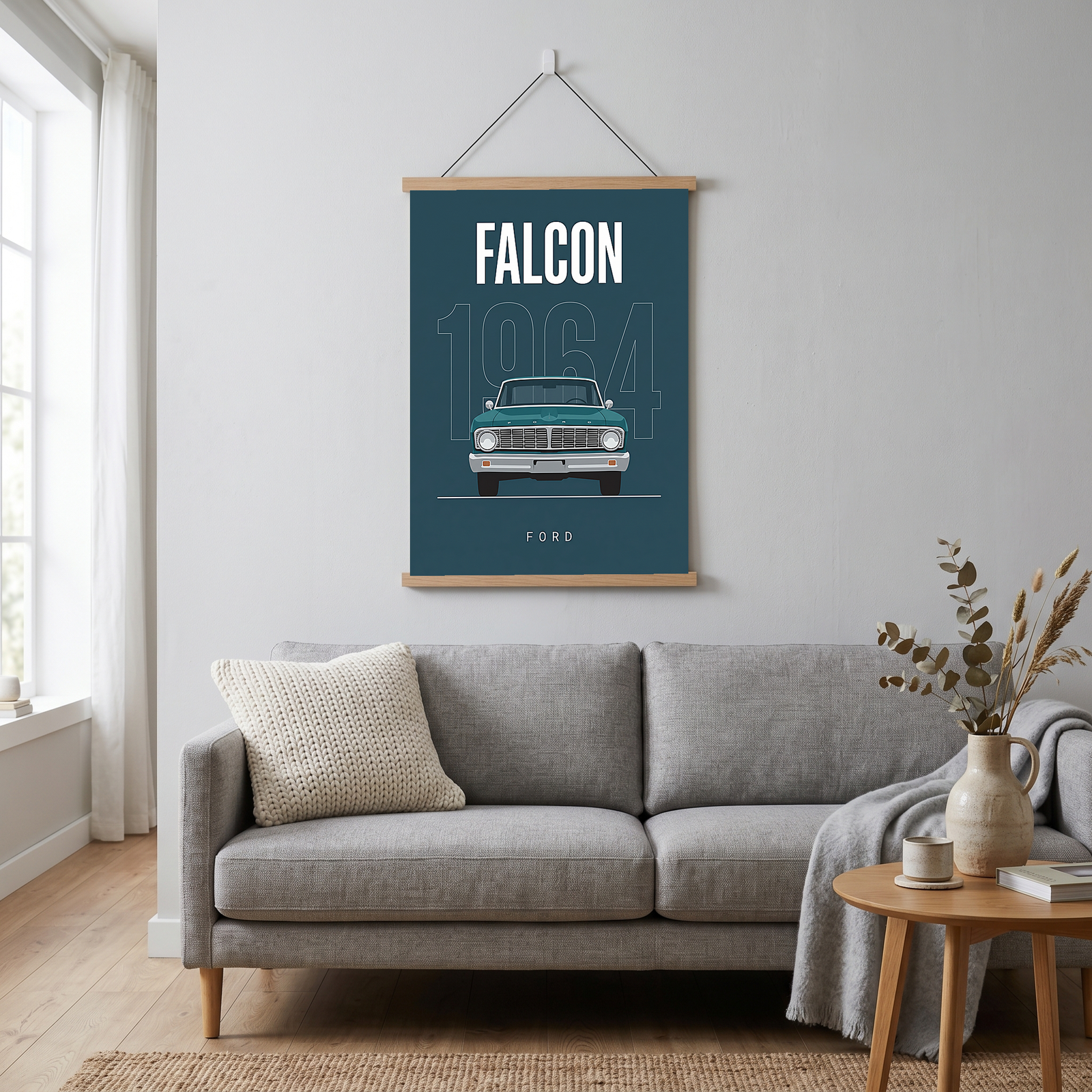 Ford Falcon 1964 Minimalist Poster — Teal Compact Muscle Line Art