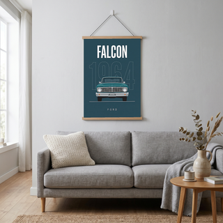 Ford Falcon 1964 Minimalist Poster — Teal Compact Muscle Line Art