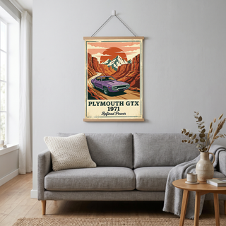 Plymouth GTX 1971 Poster — Vintage Muscle Car Red Rock Canyon Print