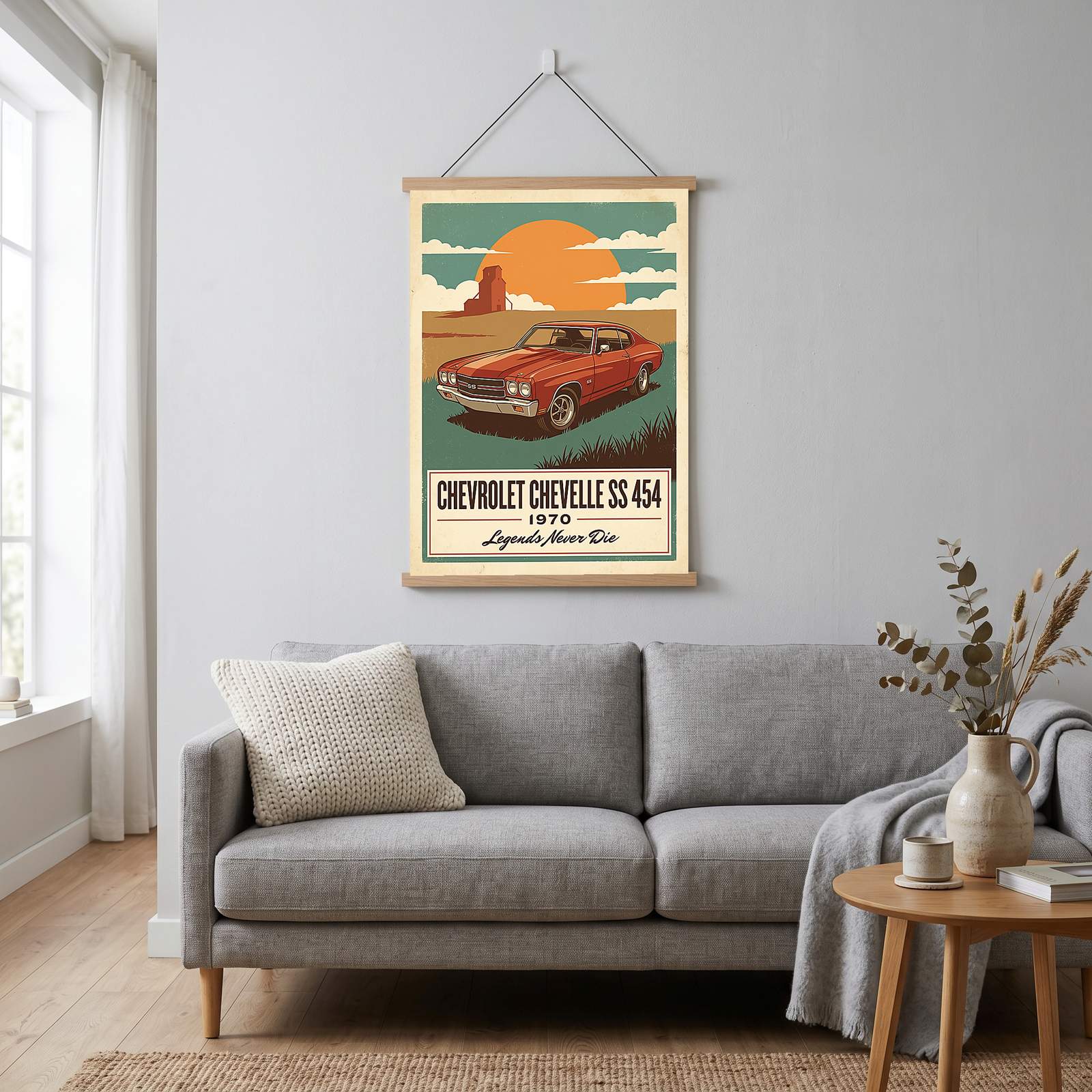 Chevrolet Chevelle SS 454 1970 V8 Sunset Silo Poster — Vintage Muscle Heartland Print