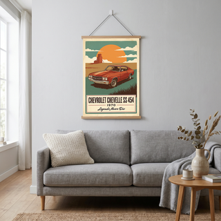 Chevrolet Chevelle SS 454 1970 V8 Sunset Silo Poster — Vintage Muscle Heartland Print