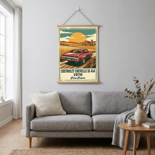 Chevrolet Chevelle SS 454 1970 V3 Poster — Vintage Muscle Car Wheat Field Barn Print