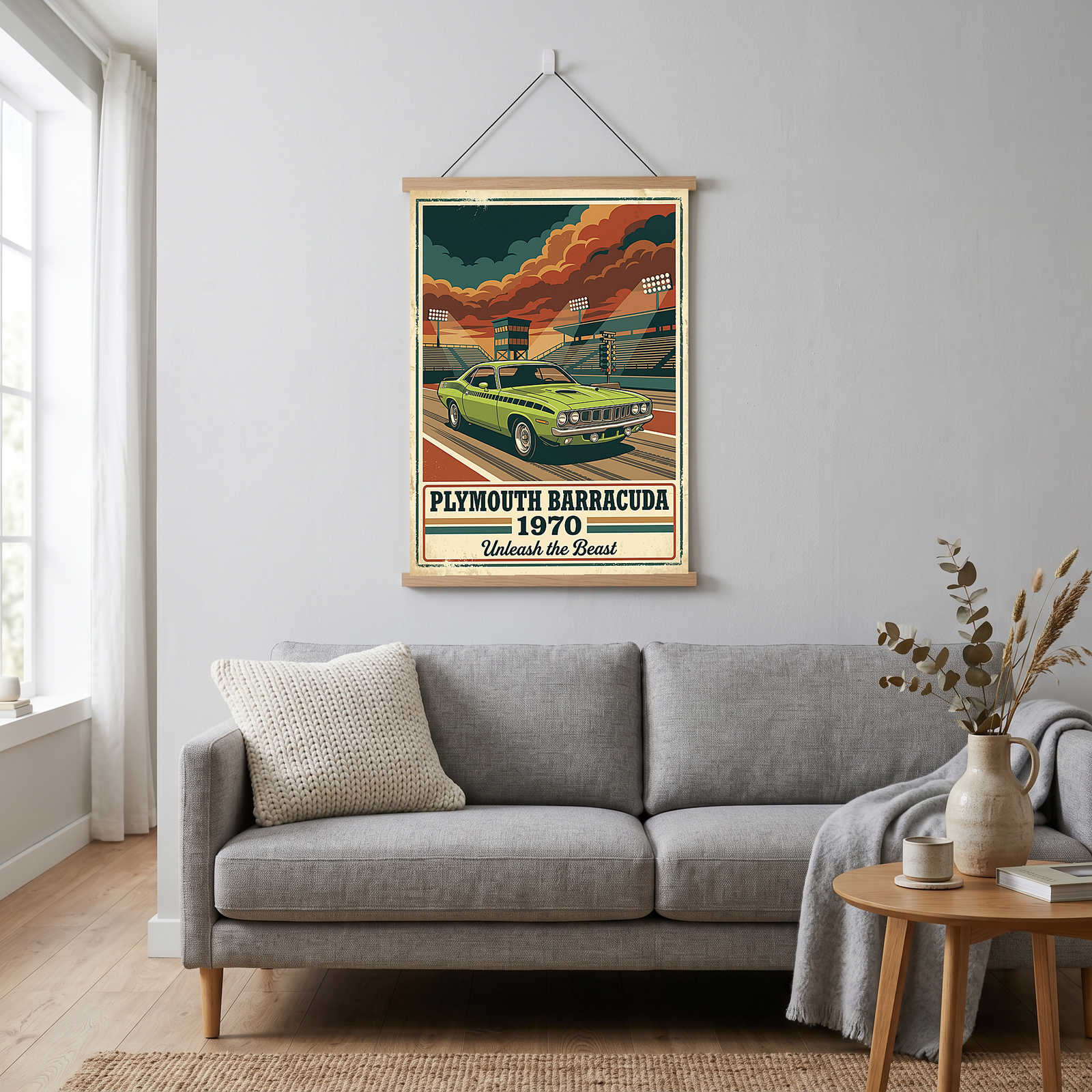 Plymouth Barracuda 1970 Poster — Vintage Muscle Car Race Track Print