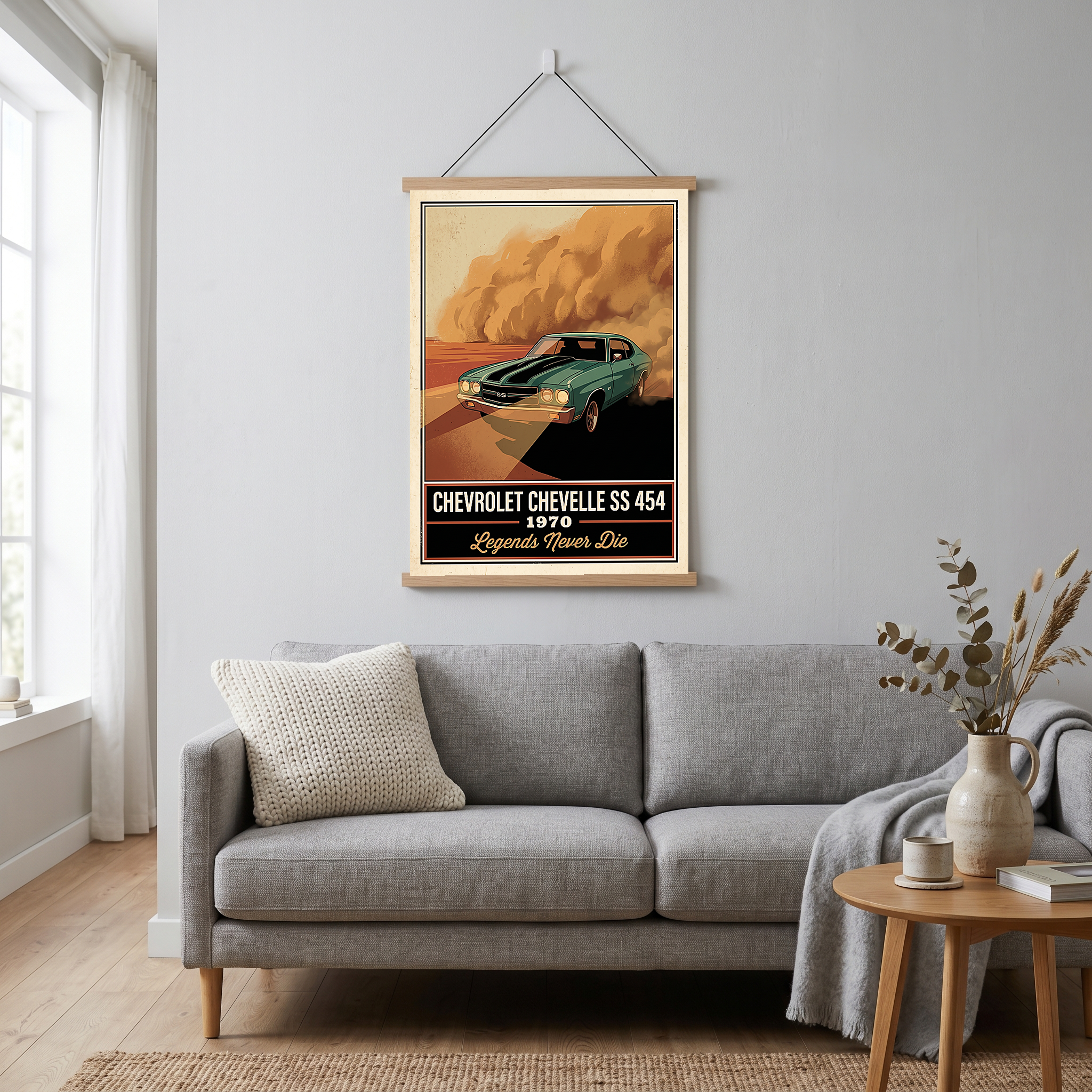 Chevrolet Chevelle SS 454 1970 V7 Dust Storm Poster — Vintage Muscle Car Action Print