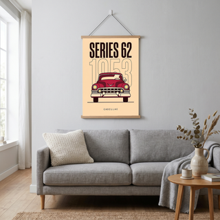 Cadillac Series 62 1953 Minimalist Poster — Cream Classic Car Line Art
