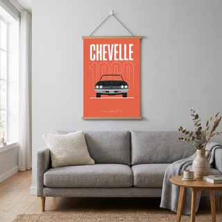 Chevrolet Chevelle 1969 Minimalist Poster — Coral Convertible Muscle Line Art