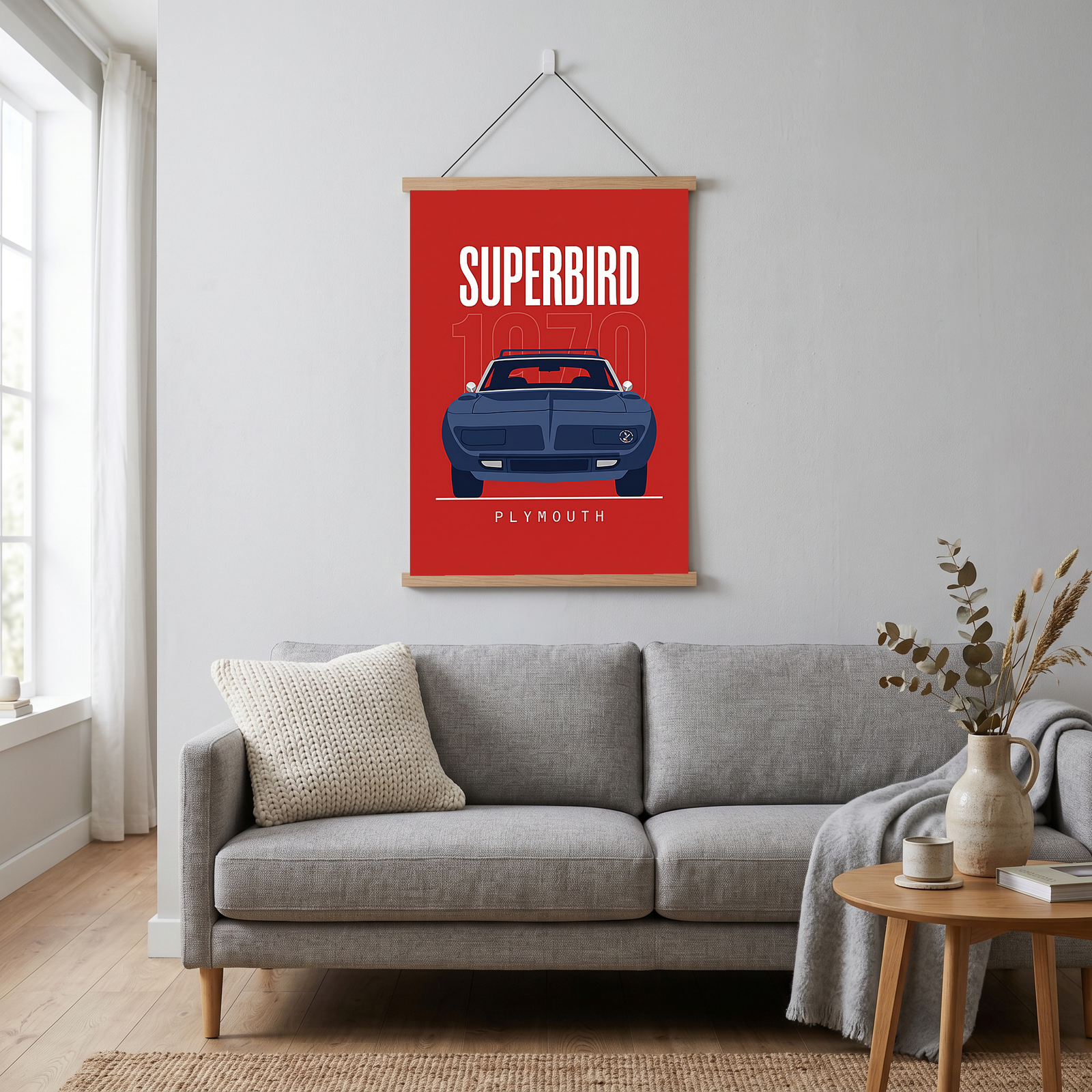 Plymouth Superbird 1970 Minimalist Poster — Red Aero Wing Muscle Line Art