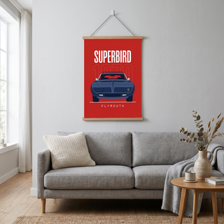 Plymouth Superbird 1970 Minimalist Poster — Red Aero Wing Muscle Line Art
