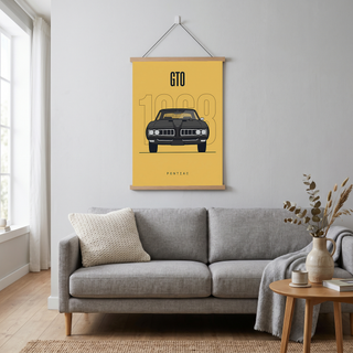 Pontiac GTO 1968 Minimalist Poster — Golden Yellow Muscle Car Line Art
