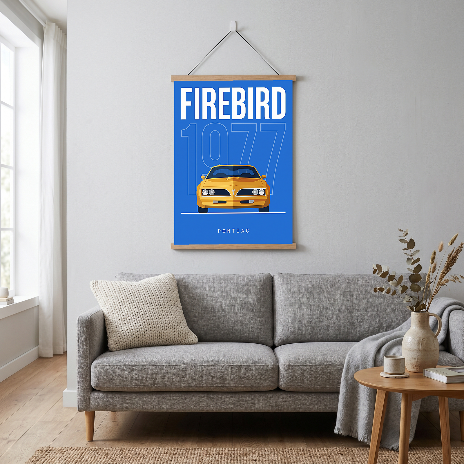Pontiac Firebird 1977 Minimalist Poster — Blue Muscle Car Line Art