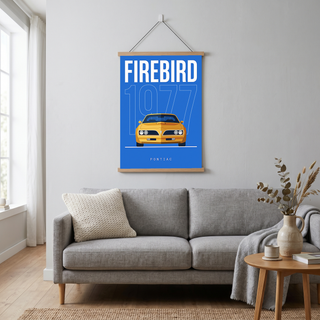 Pontiac Firebird 1977 Minimalist Poster — Blue Muscle Car Line Art