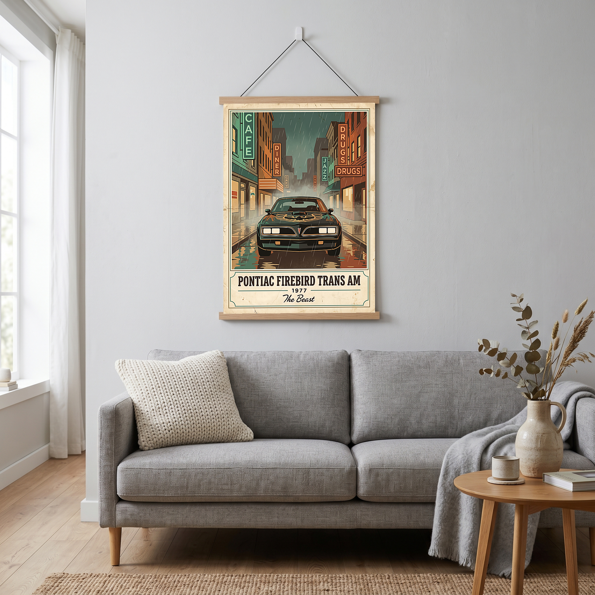 Pontiac Firebird Trans Am 1977 Poster — Vintage Muscle Bandit Rainy Noir Street Print