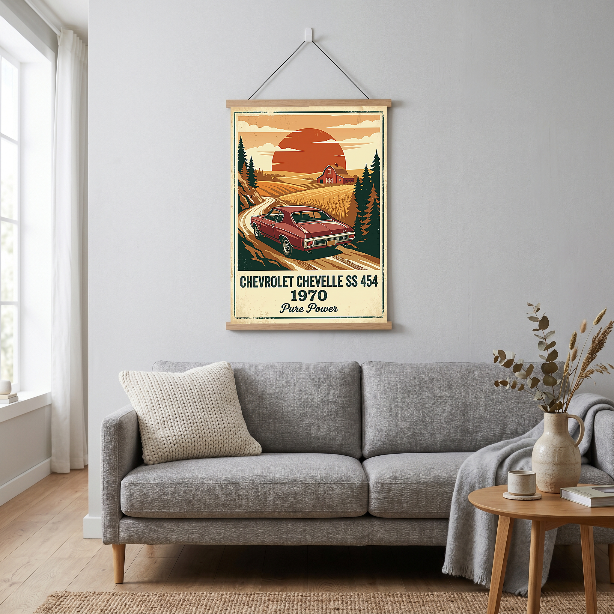 Chevrolet Chevelle SS 454 1970 V5 Poster — Vintage Muscle Car Country Lane Sunset