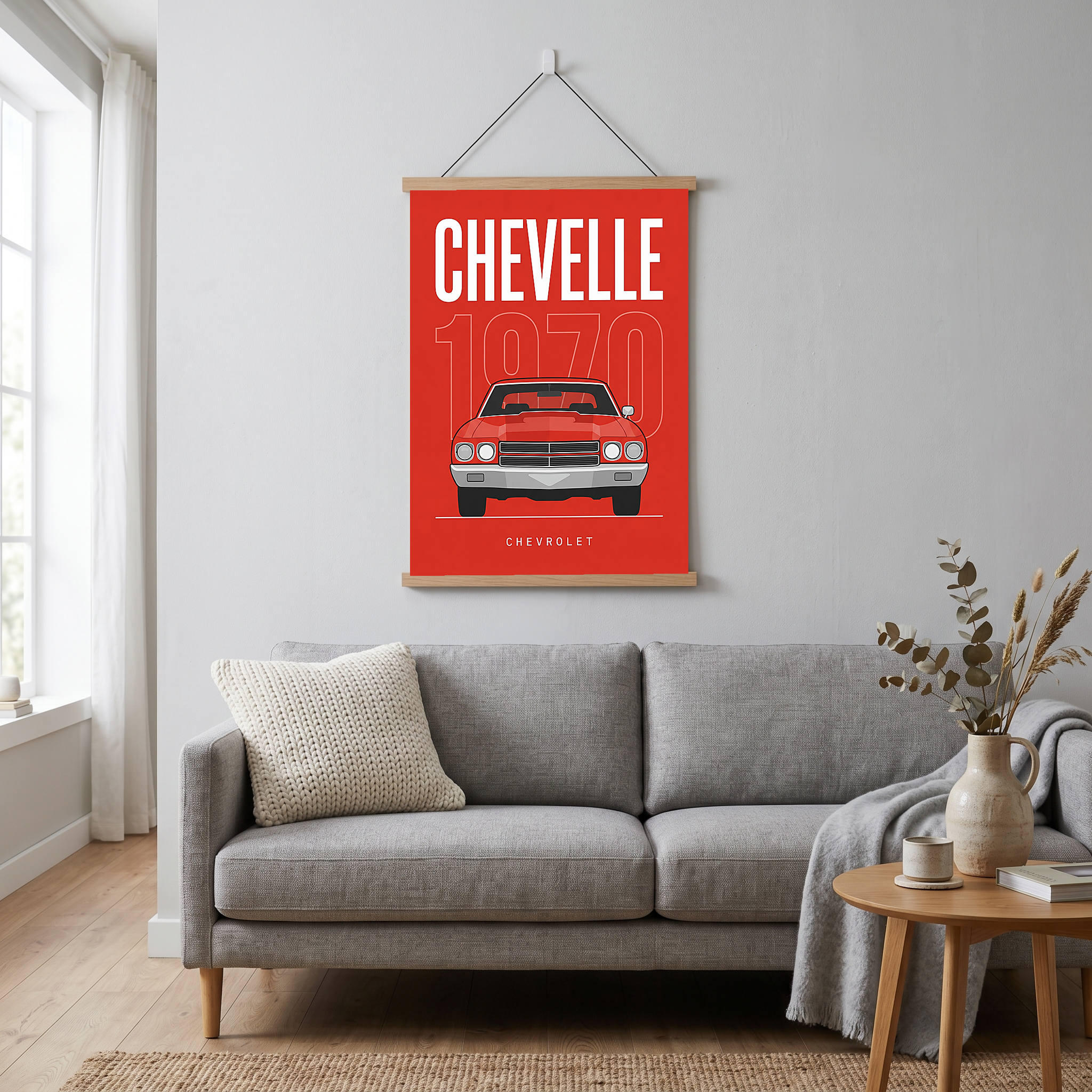 Chevrolet Chevelle 1970 Minimalist Poster — Red Muscle Car Line Art