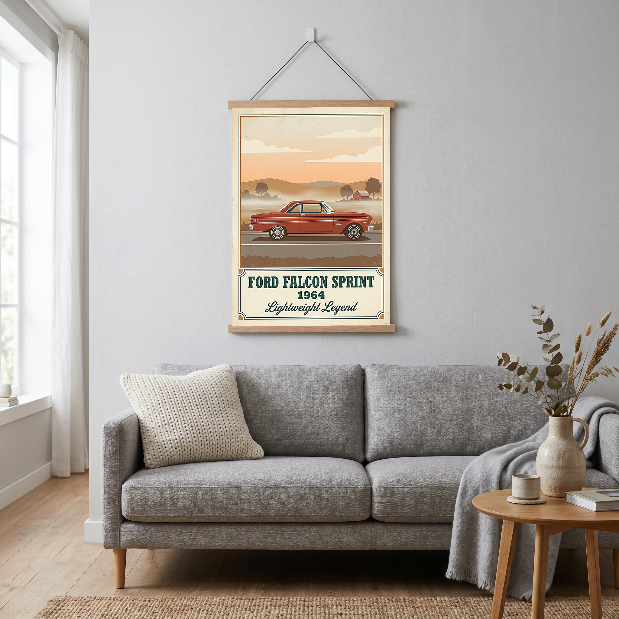 Ford Falcon Sprint 1964 Poster — Vintage Muscle Car Misty Country Road Print
