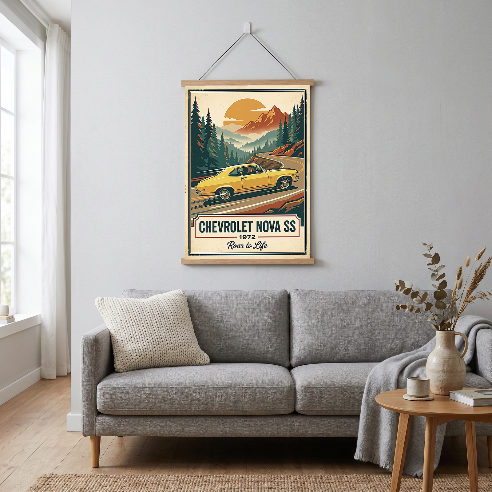 Chevrolet Nova SS 1972 V2 Poster — Vintage Muscle Mountain Pine Winding Road Print