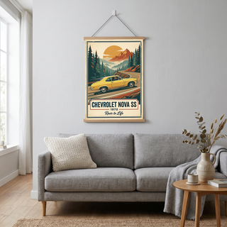 Chevrolet Nova SS 1972 V2 Poster — Vintage Muscle Mountain Pine Winding Road Print