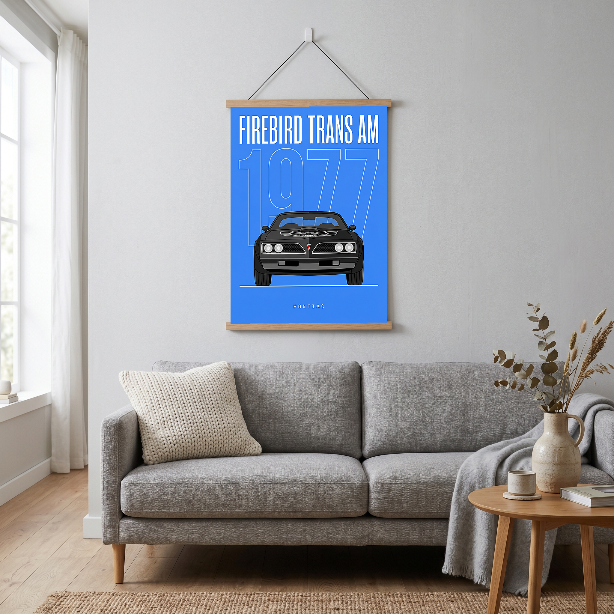 Pontiac Firebird Trans Am 1977 V2 Royal Blue Minimalist Poster — Bandit Muscle Line Art