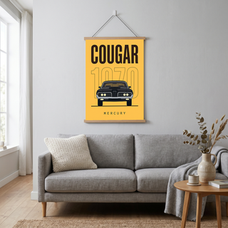 Mercury Cougar 1970 Minimalist Poster — Golden Yellow Muscle Car Line Art
