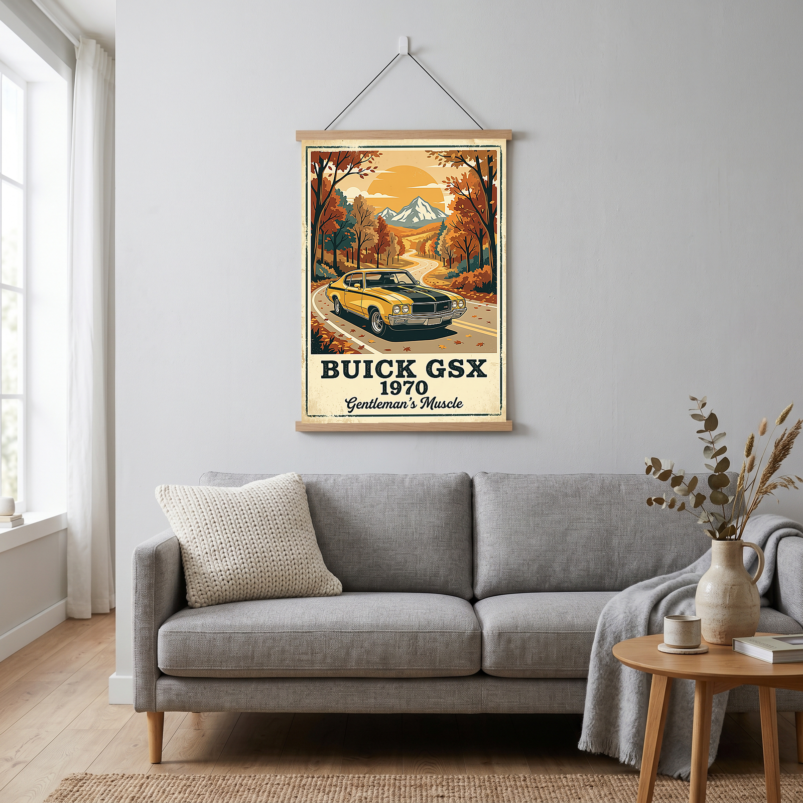 Buick GSX 1970 Poster — Vintage Muscle Car Fall Mountain Road Print
