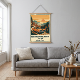 Mercury Cougar Eliminator 1970 V2 Poster — Vintage Muscle Car Pine Forest Sunset