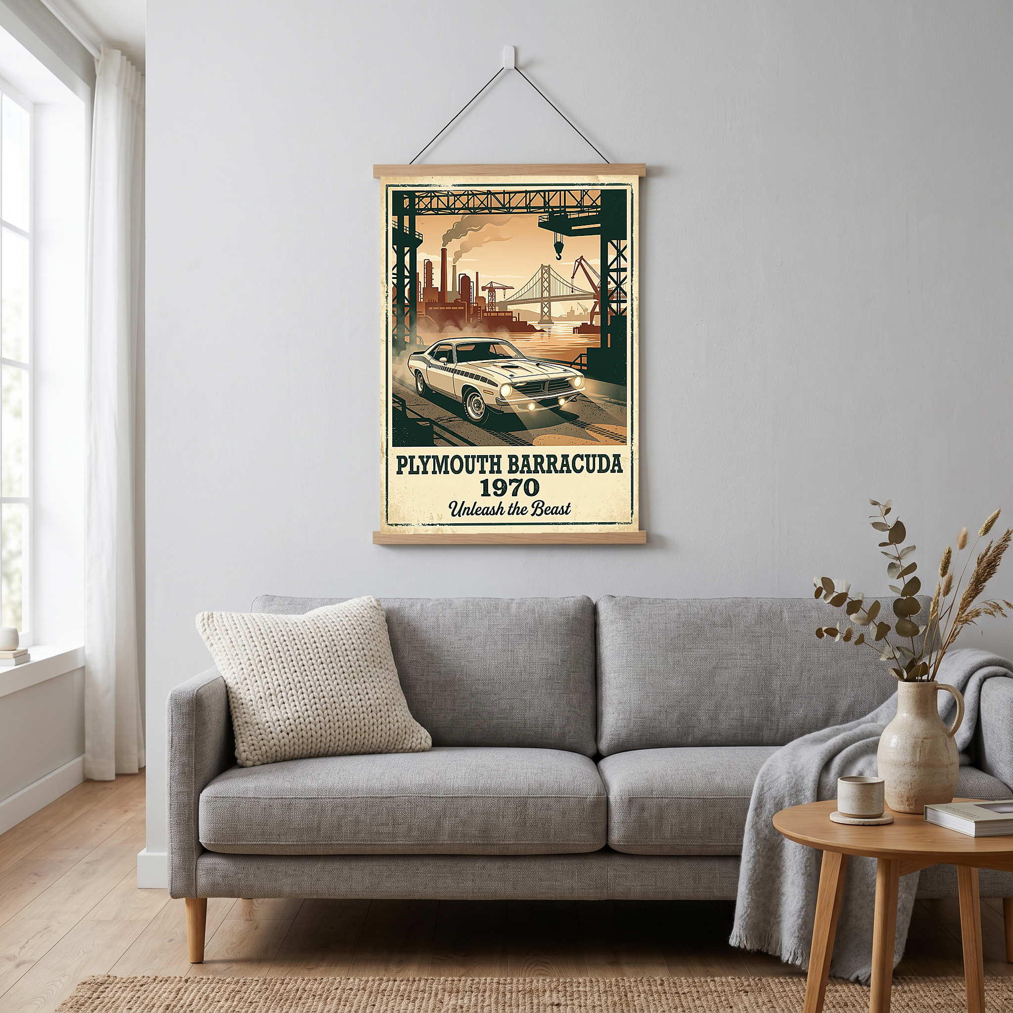 Plymouth Barracuda 1970 V2 Poster — Vintage Muscle Car Industrial Port Print