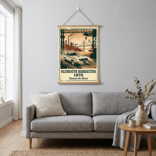 Plymouth Barracuda 1970 V2 Poster — Vintage Muscle Car Industrial Port Print