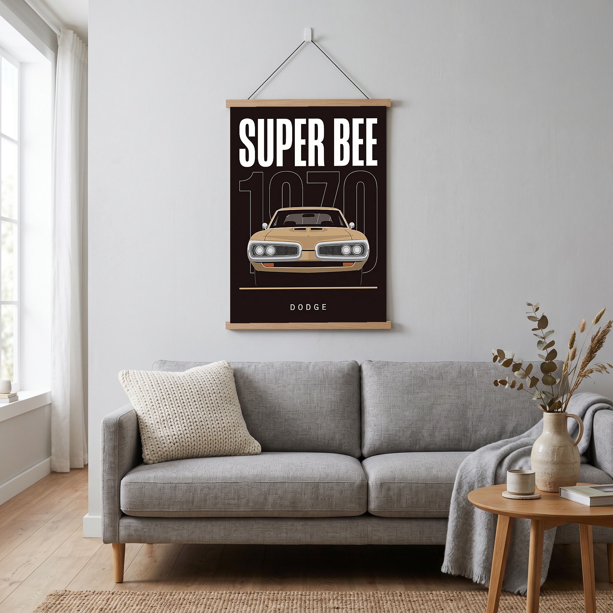 Dodge Super Bee 1970 Minimalist Poster — Black Muscle Car Line Art